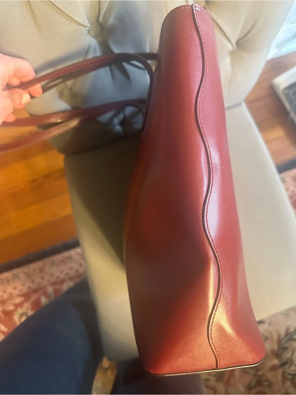 Kate Spade Burgundy Leather Tote with Pink Flower Charm